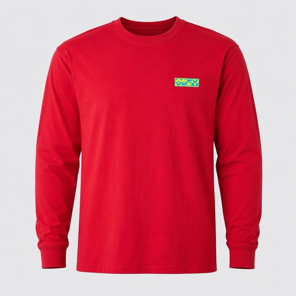 Obey Long Sleeve Graphic T-Shirt Men's XL Red Streetwear Skate Logo Back Hit